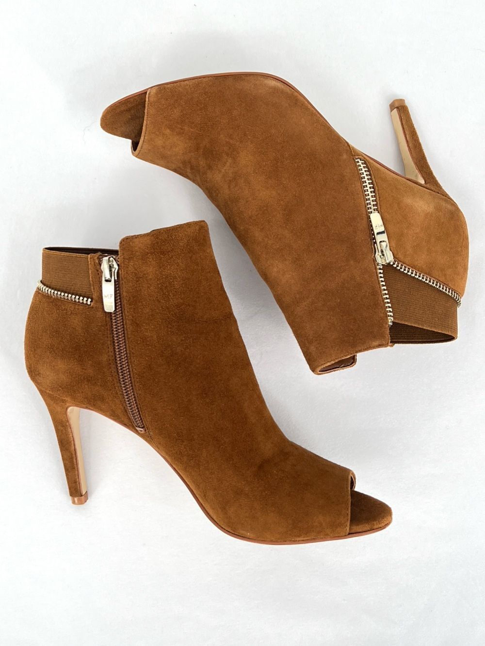 Marc Fisher Serenity Cognac Suede Peep Toe Stiletto Heel Ankle Booties Size 7M - Picture 3 of 10